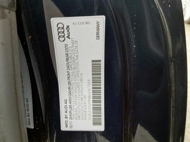 WAUVFAFR9BA061566 - 2011 AUDI A5 PRESTIG BLUE photo 10