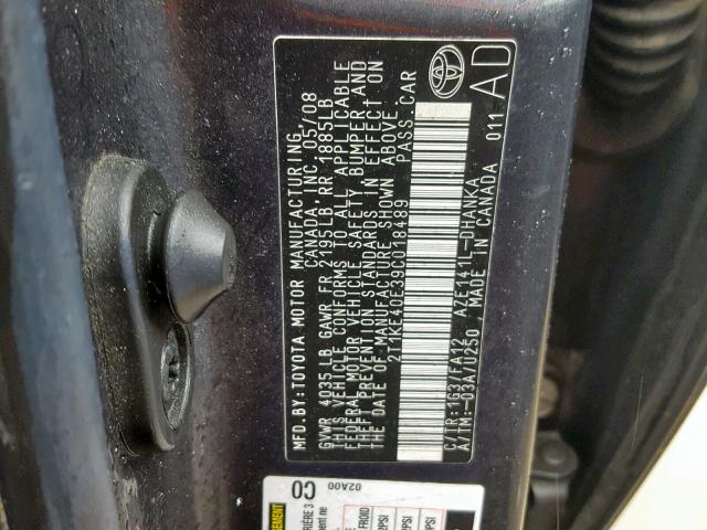 2T1KE40E39C018489 - 2009 TOYOTA COROLLA MA BLUE photo 10