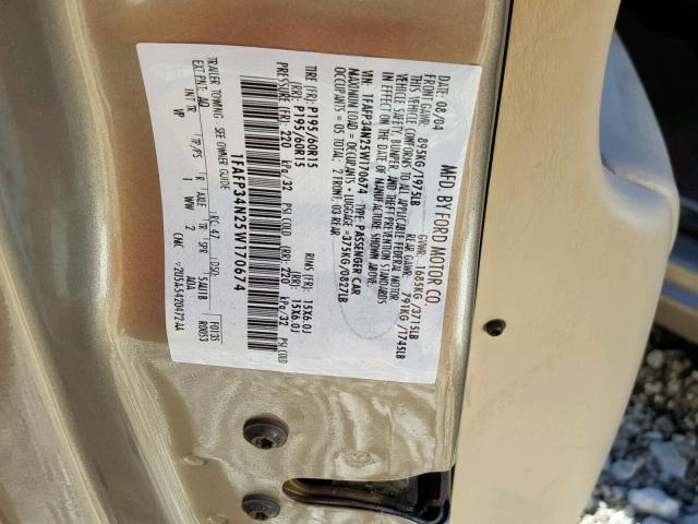 1FAFP34N25W170674 - 2005 FORD FOCUS ZX4 TAN photo 10