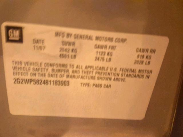 2G2WP582481183903 - 2008 PONTIAC GRAND PRIX GRAY photo 10