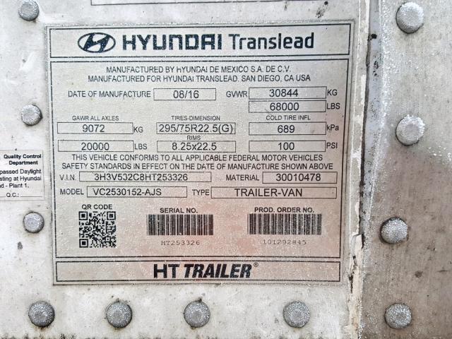 3H3V532C8HT253326 - 2017 HYUNDAI TRAILER GRAY photo 10
