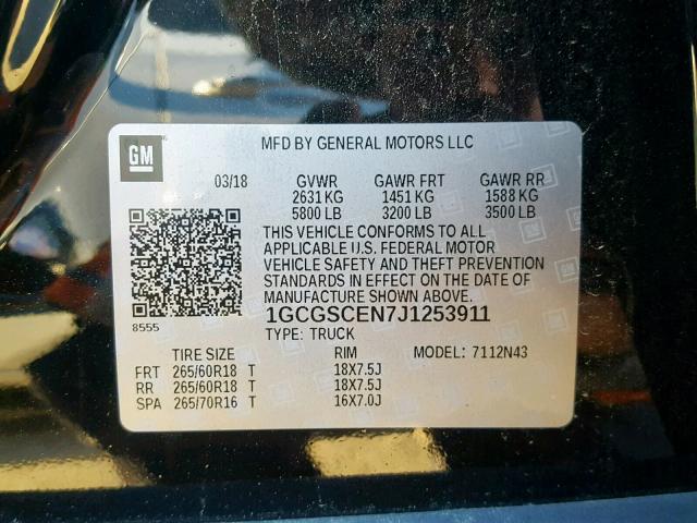 1GCGSCEN7J1253911 - 2018 CHEVROLET COLORADO L BLACK photo 10