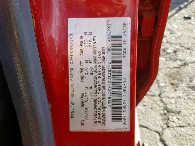 JM1BJ2224X0138442 - 1999 MAZDA PROTEGE DX RED photo 10