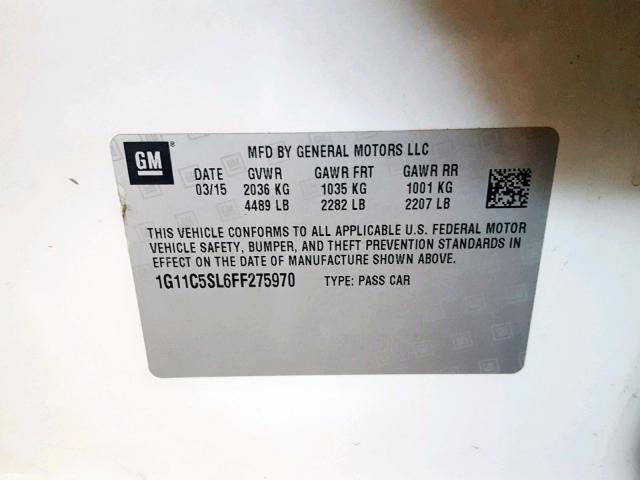 1G11C5SL6FF275970 - 2015 CHEVROLET MALIBU 1LT 白色 照片 10