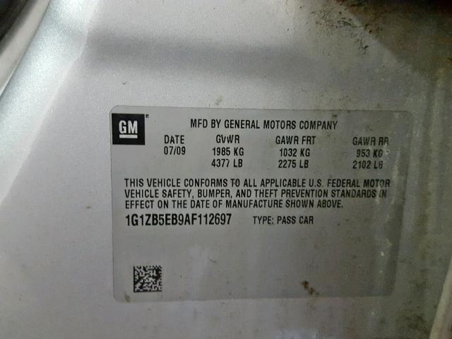 1G1ZB5EB9AF112697 - 2010 CHEVROLET MALIBU LS 银色 照片 10