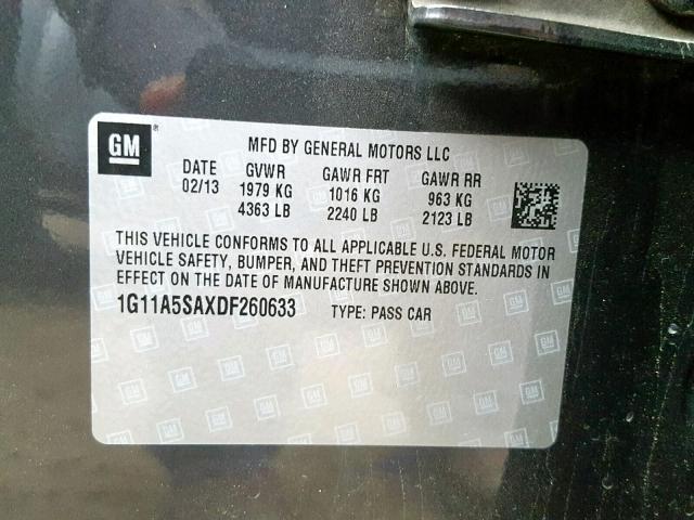 1G11A5SAXDF260633 - 2013 CHEVROLET MALIBU LS GRAY photo 10