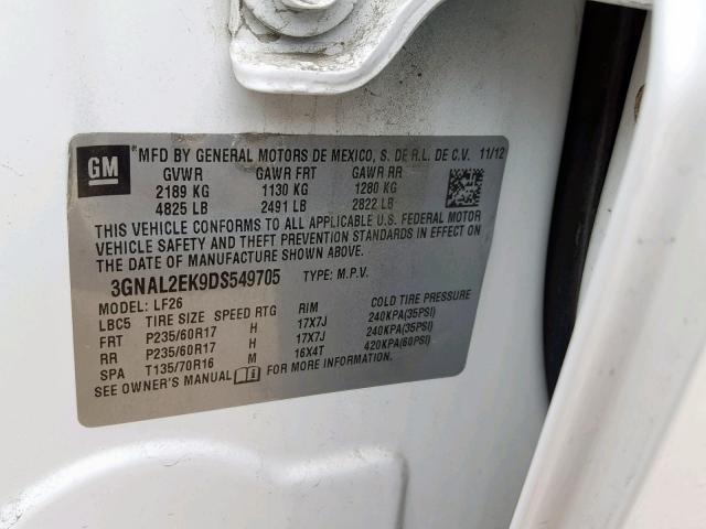 3GNAL2EK9DS549705 - 2013 CHEVROLET CAPTIVA LS 白色 照片 10