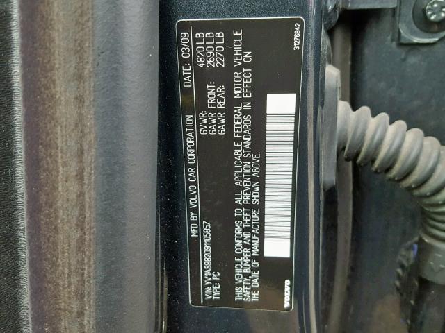 YV1AS982091105857 - 2009 VOLVO S80 3.2 GRAY photo 10