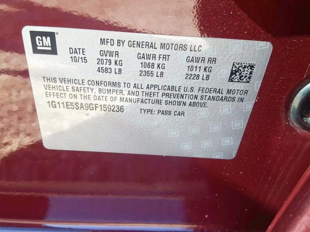 1G11E5SA9GF159236 - 2016 CHEVROLET MALIBU LIM 栗色 照片 10