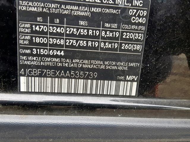 4JGBF7BEXAA535739 - 2010 MERCEDES-BENZ GL 450 4MA BLACK photo 10