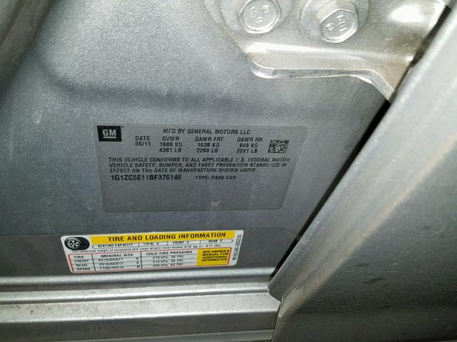 1G1ZC5E11BF376146 - 2011 CHEVROLET MALIBU 1LT GRAY photo 10