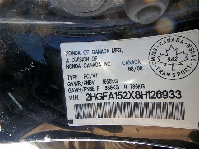 2HGFA152X8H126933 - 2008 HONDA CIVIC DX BLACK photo 9