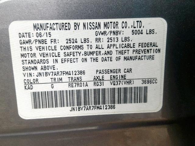 JN1BV7AR7FM412386 - 2015 INFINITI Q50 BASE GRAY photo 10