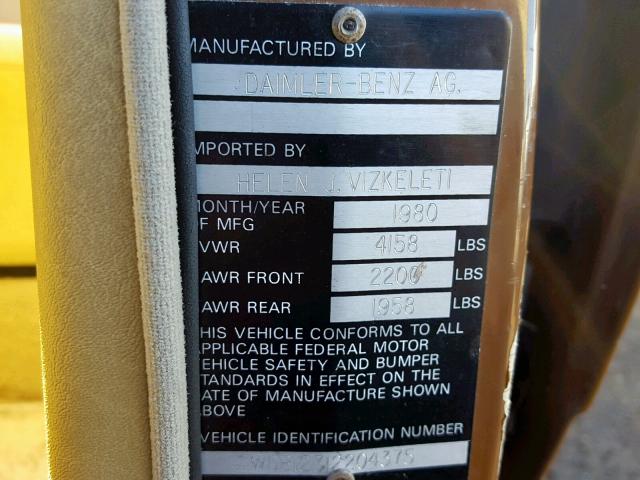 WDB12312204375 - 1980 MERCEDES-BENZ 240D TAN photo 10