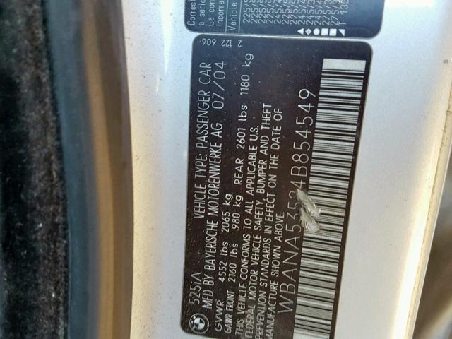 WBANA53524B854549 - 2004 BMW 525 I SILVER photo 10