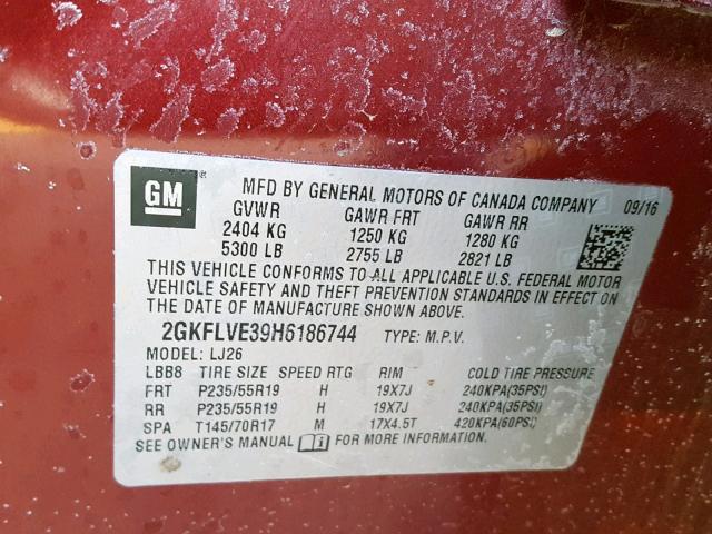 2GKFLVE39H6186744 - 2017 GMC TERRAIN DE RED photo 10