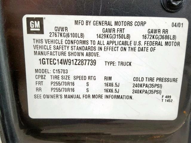 1GTEC14W91Z287739 - 2001 GMC NEW SIERRA GRAY photo 10