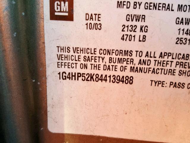 1G4HP52K844139488 - 2004 BUICK LESABRE CU SILVER photo 10