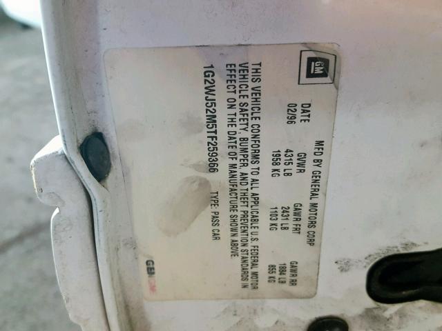 1G2WJ52M5TF259366 - 1996 PONTIAC GRAND PRIX WHITE photo 10