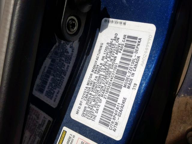 2T1BR32E44C311001 - 2004 TOYOTA COROLLA CE BLUE photo 10