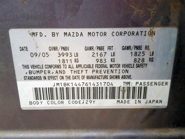 JM1BK144761431704 - 2006 MAZDA 3 HATCHBAC GRAY photo 10