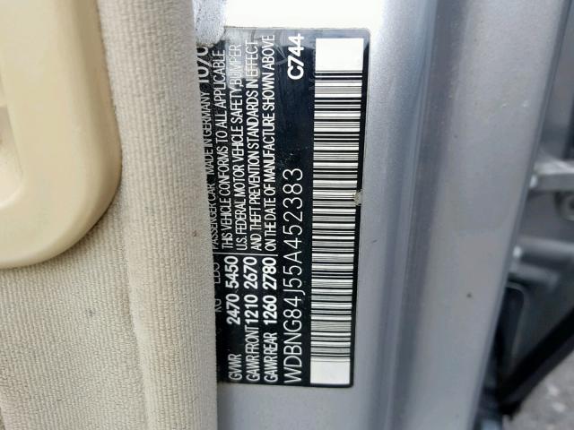 WDBNG84J55A452383 - 2005 MERCEDES-BENZ S 500 4MAT SILVER photo 10