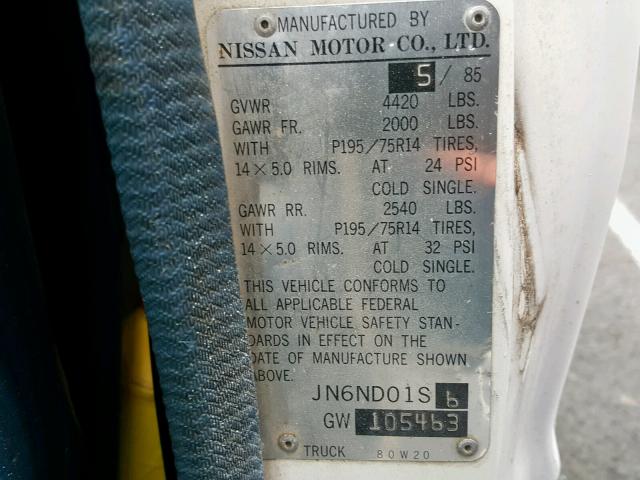 JN6ND01S6GW105463 - 1986 NISSAN 720 WHITE photo 10