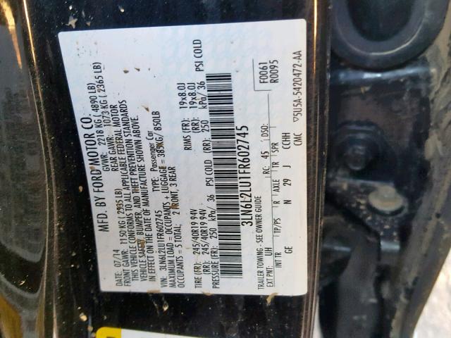 3LN6L2LU1FR602745 - 2015 LINCOLN MKZ HYBRID BLACK photo 10