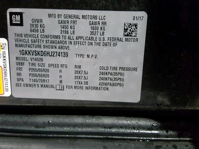 1GKKVSKD6HJ274139 - 2017 GMC ACADIA LIM CHARCOAL photo 10