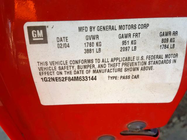 1G2NE52F84M633144 - 2004 PONTIAC GRAND AM S RED photo 10