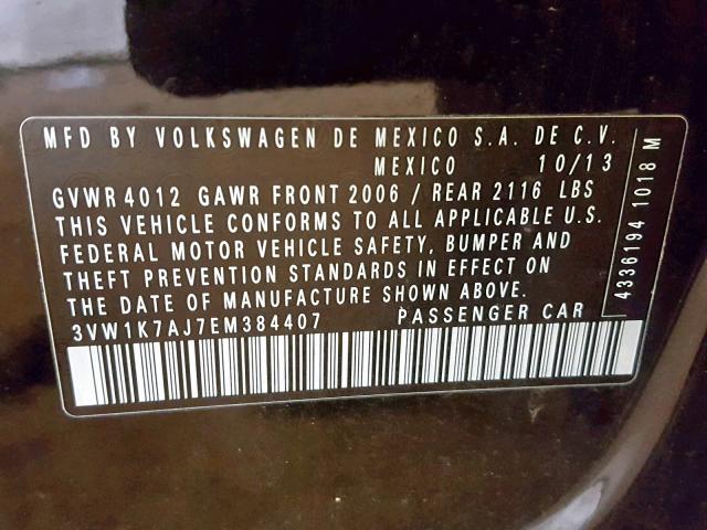 3VW1K7AJ7EM384407 - 2014 VOLKSWAGEN JETTA BASE Սև լուսանկար 10