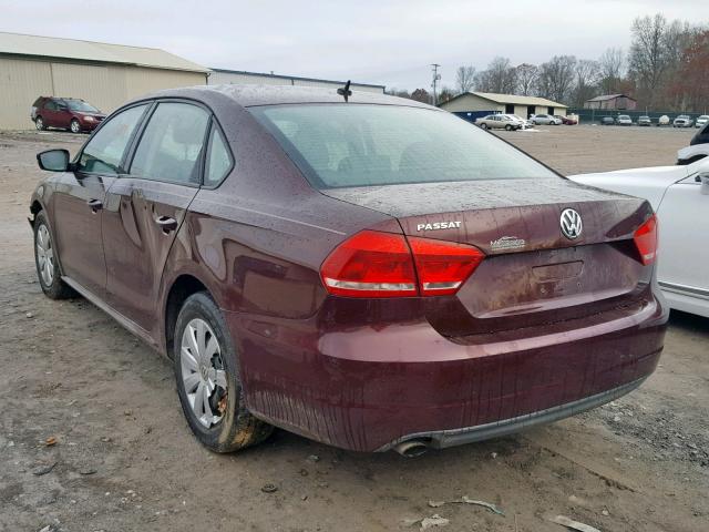 1VWAP7A30DC099759 - 2013 VOLKSWAGEN PASSAT S BURGUNDY photo 3