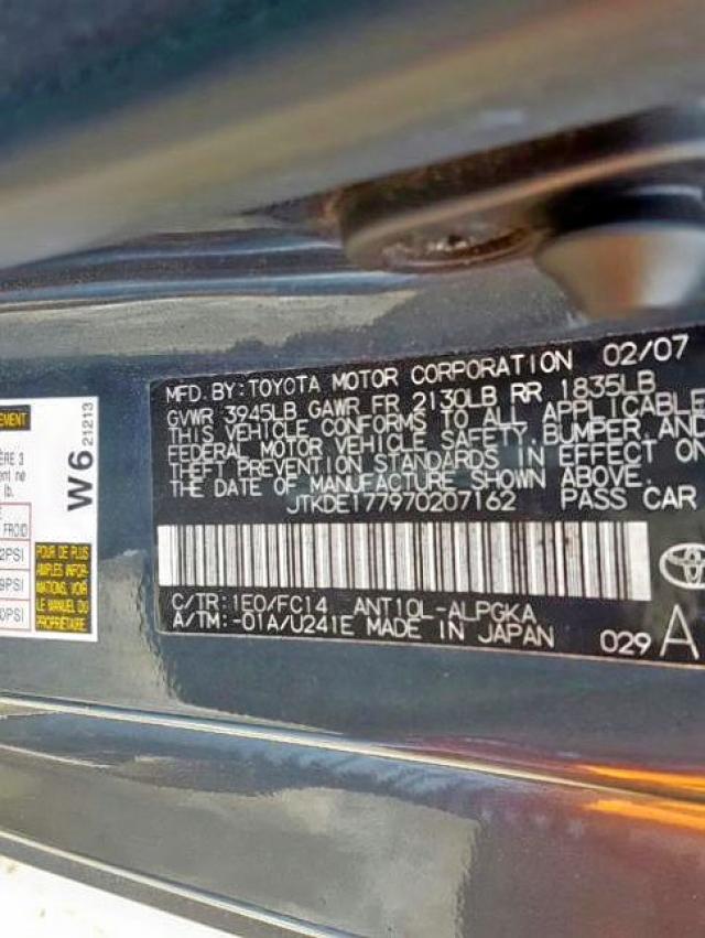 JTKDE177970207162 - 2007 TOYOTA SCION TC გრაფიტი ფოტო 10