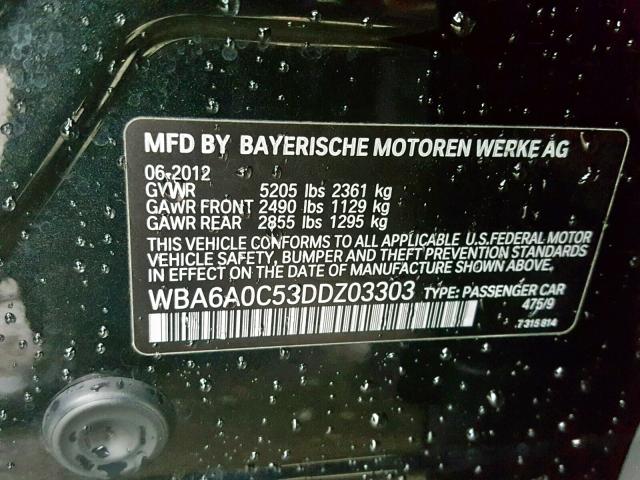 WBA6A0C53DDZ03303 - 2013 BMW 640 I BLACK photo 10