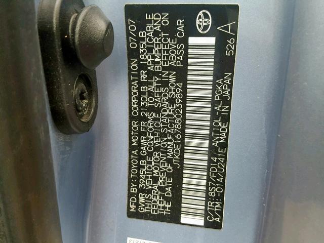 JTKDE167880239894 - 2008 TOYOTA SCION TC ლურჯი ფოტო 10