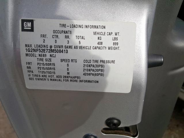 1G2NF52E72M508413 - 2002 PONTIAC GRAND AM S SILVER photo 10