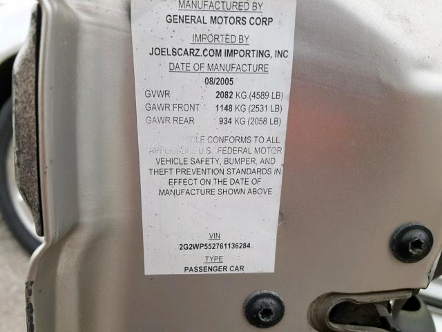 2G2WP552761136284 - 2006 PONTIAC GRAND PRIX GRAY photo 10