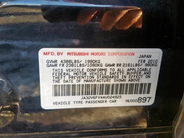 JA32V6FV4AU024925 - 2010 MITSUBISHI LANCER RAL BLACK photo 10