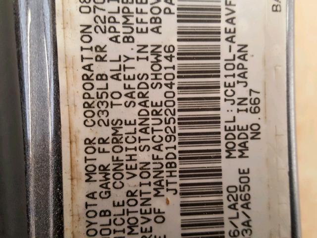 JTHBD192520040146 - 2002 LEXUS IS 300 GRAY photo 10