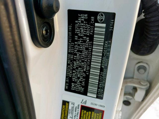 4T1BF1FK5DU248275 - 2013 TOYOTA CAMRY L WHITE photo 10