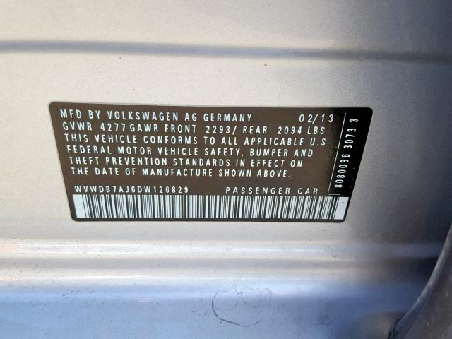 WVWDB7AJ6DW126829 - 2013 VOLKSWAGEN GOLF 银色 照片 10