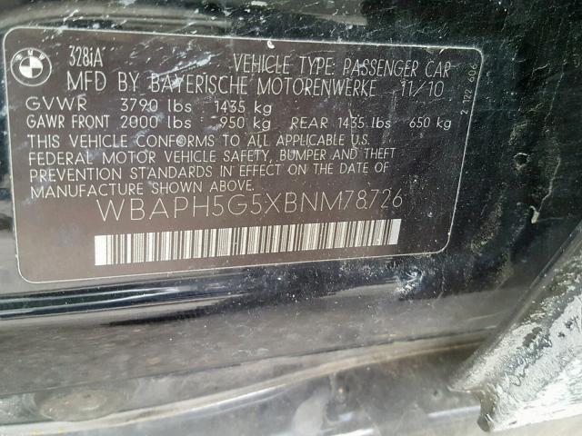 WBAPH5G5XBNM78726 - 2011 BMW 328 I SULE BLACK photo 10