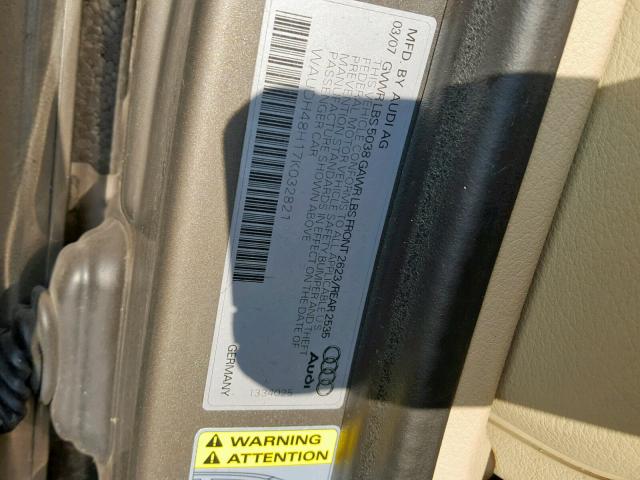 WAUDH48H17K032821 - 2007 AUDI A4 3.2 CAB GRAY photo 10