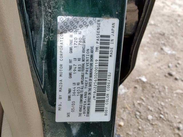 JM1BJ225630200119 - 2003 MAZDA PROTEGE DX GREEN photo 10