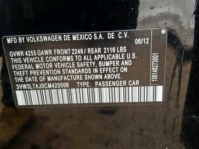 3VW3L7AJ0CM420506 - 2012 VOLKSWAGEN JETTA TDI BLACK photo 10