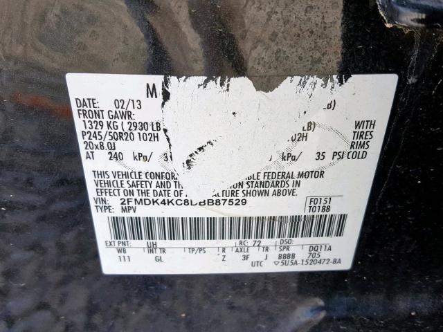 2FMDK4KC8DBB87529 - 2013 FORD EDGE LIMIT BLACK photo 10