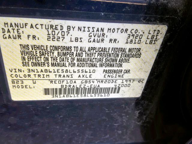 3N1AB61E58L655610 - 2008 NISSAN SENTRA 2.0 BLUE photo 10