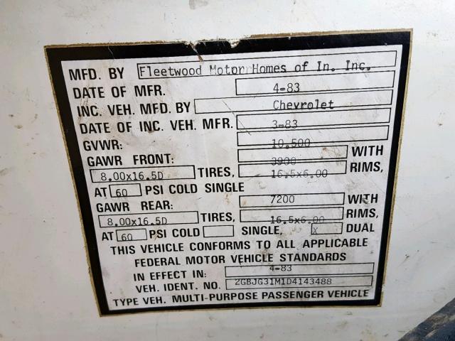 2GBJG31M1D4143488 - 1983 CHEVROLET G30 CREAM photo 10