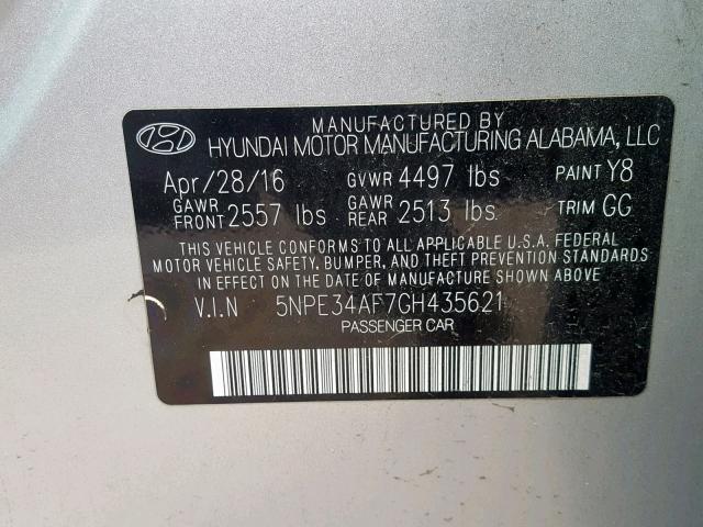 5NPE34AF7GH435621 - 2016 HYUNDAI SONATA SPO GRAY photo 10