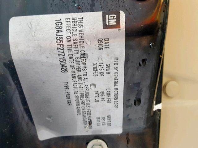 1G8AJ55F27Z150428 - 2007 SATURN ION LEVEL GREEN photo 10